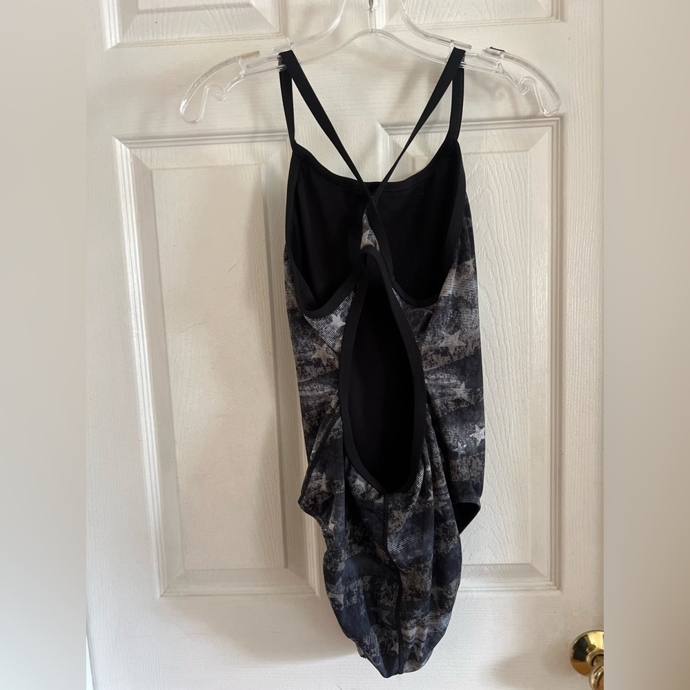 TYR American Dream Diamond Fit One Piece Swimsuit Size 38 open back Blue Gray - Picture 4 of 11